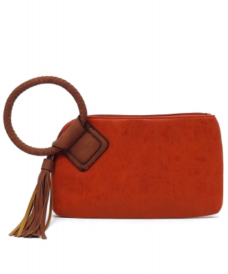 Fashion Cuff Handle Tassel Wristlet Clutch BP204 RUST BROWN